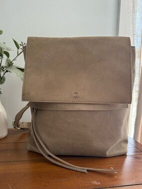 Raven + Lily Addis Leather Backpack Feather Gray Fair Trade Brass Trim